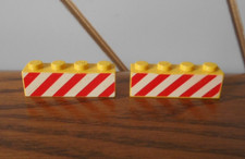 RED WHITE HAZARD DANGER STRIPE vintage 4x1 1x4 printed yellow brick LEGO 3010p15