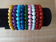 Women Marbled Glass Beaded Bracelet Elastic Band Gift Friendship