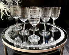 6 x Edwardian Needle Etched Sherry/Liqueur Glasses. - (Circa 1920’s) - ANTIQUE.