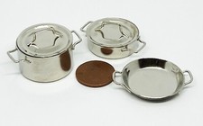 Dolls House Silver Saucepans