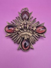Vintage Grande Crown Brooch With Red Stones like Garnets