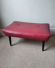 Vintage Mid-Century Red Vinyl Faux Leather Look Foot Stool Ottoman  Retro MCM