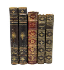 Collection of Large Old Books, Leather Spines for Decoration. 23cm shelf space.