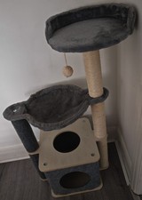 PawHut Cat Tree Tower Activity Center + Scratching Post - Cat Bed Grey Assembled