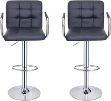 Bar Stools-2 Set of Panana Faux Leather Breakfast Counter Swivel Chairs in Black