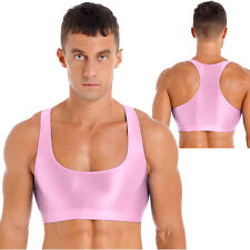 UK Mens Glossy U Neck Tank Tops Sleeveless Crop Tops Vest Sports Fitness Yoga