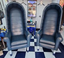 Pair of Blue Antique Leather Porter/Canopy/Hotel Chairs. Unique And Characterful