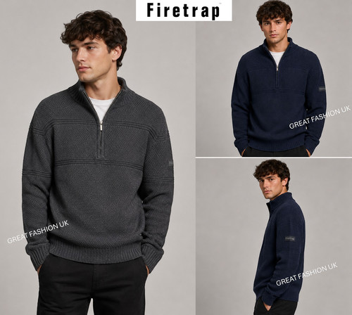 Mens jumper pull over half - jumper,