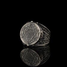 Hand Made pure 925 Silver Sterling man Ring seal of king solomon with David star