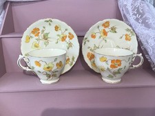 Vintage Tuscan Ware Tea Cup and Saucers x 2. Cream with Floral design