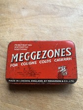MEGGEZONES - Cough Sweets - Vintage Collectible Small Red Metal Tin (Empty)