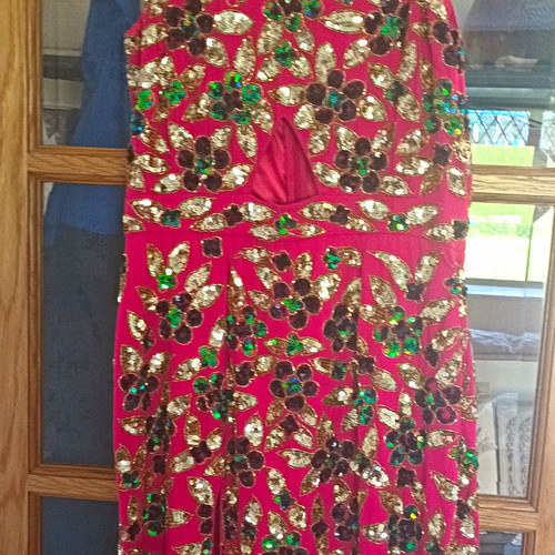 Pink sequin floral satin - sequin,