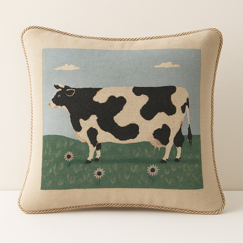 Farmyard cow tapestry cushion - farmyard,
