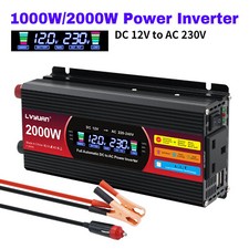 1000W 2000W Power Inverter DC 12V to AC 240V Car Converter LCD 2USB Camping
