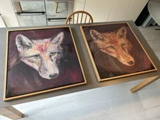‘The Fox’ Original artwork English Pub Sign  Pair  Oil On Board - Teak frames