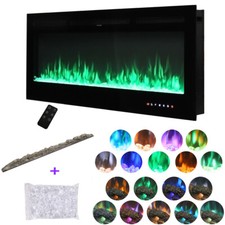 50'' Electric Fireplace Wall Hung Crystals/Log Effect 9 LED Flame Colors Heater