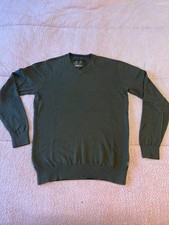 Musto Jumper Mens S Green Merino Wool Blend Cotton Knit Fishing V-Neck VGC