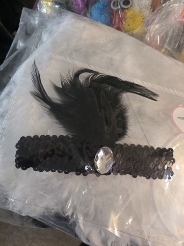 Black sequin feather headband - sequin,