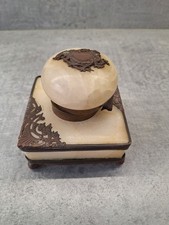 Antique Brass Square Ink well White Onyx or Marble? base