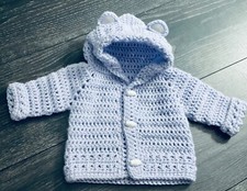 hand knit crochet baby lilac bear ears  hoodie  0-3 months 