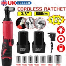 580Nm Electric Cordless Right Ratchet 3/8'' 90 Angle Wrench Power 2x Battery Kit