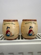 2 x Ceramic Vintage Manor Ware Mini  Barrel Collectable Money Box 7cm