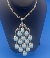 Rare Vintage Crown Trifari Blue Lucite Waterfall Necklace