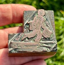 Antique Copper Plate On Wood Print Printers Block -  Paperboy Boy Running