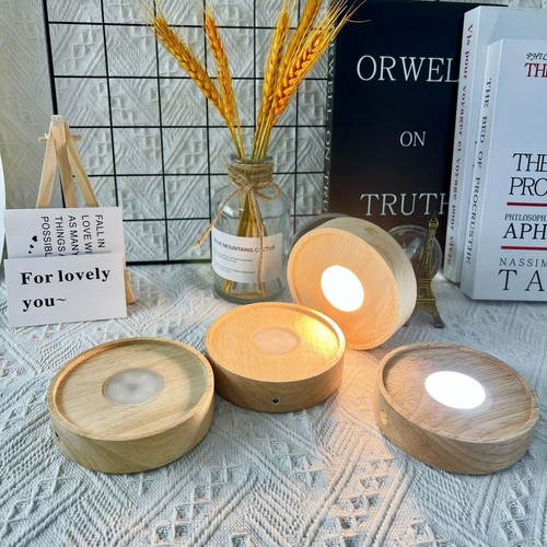 Round wooden led light base - round,