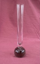Vintage Hand Blown Clear Glass Stem Bud Vase With Grey Bubble Base