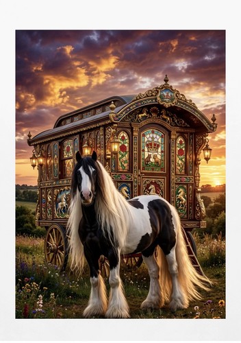 Romany gypsy caravan - caravan, print