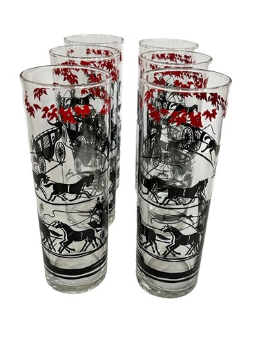 Vintage mcm libbey horse drawn - mcm,