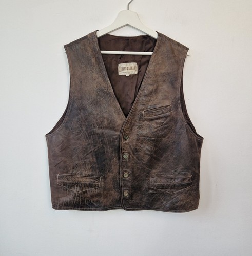 Genuine leather vest - vest, mens