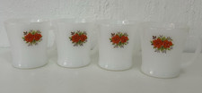 Vintage Mugs Cups x 4 Phoenix Opalware red rose design - White Milk Glass 1960's