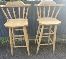 Two Solid Pine Bar Stools Chairs Kitchen Dining Seat Chair