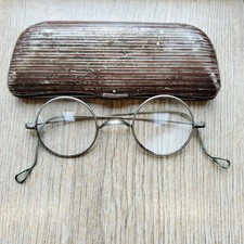 Antique French Round Silver Tone Spectacles 1920's/30's  Glasses & Case