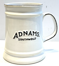 Adnams Southwold Rustic White Ceramic Tankard 5 in tall  base 4 1/4 in diameter.