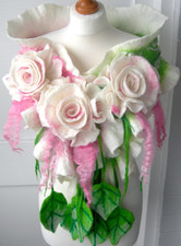 Hand Felted -ART Scarf /wool merino  and silk- wedding roses-