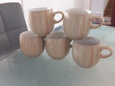 5 X Denby CARAMEL STRIPE SMALL CURVE MUGS.9 cms High & 8 cms Diameter.