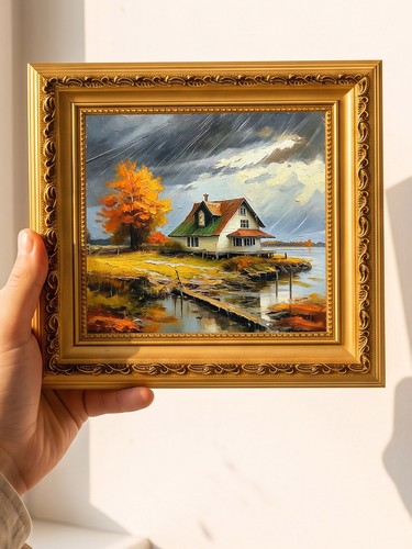 Stormy autumn lakeside oil - stormy,
