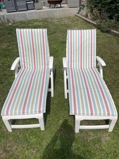 Vintage 1970s Hartman White Plastic Sun Loungers – Set of 2 Retro Garden Chairs