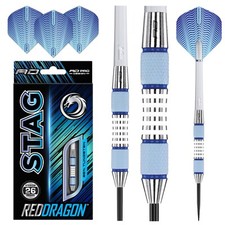 RED DRAGON Stag Tungsten Blue Steeltip Darts Set 26g,28g,30g , Flights&Stems