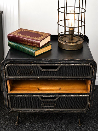 Black metal bedside table - black,