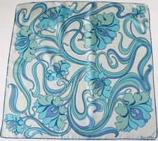  Richard Allan 1970s Psychedelic Floral  Silk Scarf - Turquoise / Blue