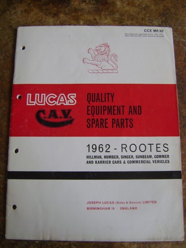 Lucas parts catalogue - catalogue, 1962