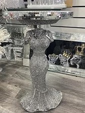 Silver Lady Mirrored Side Table Modern Plant Stands Bed Side Sparkle End Romany