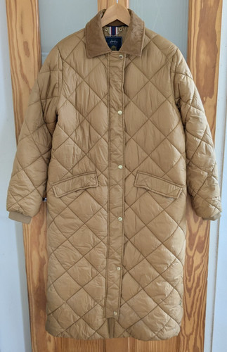 Joules tan long quilted puffer - tan,