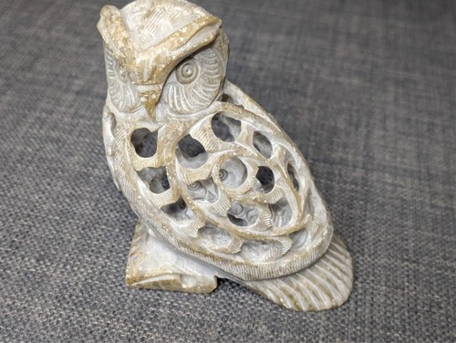 Hand carved soapstone owl with - carved,