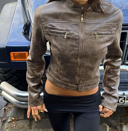 Women brown motorcycle - brown, pu