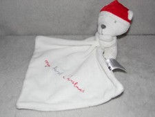 Mothercare My First Christmas comforter soft toy white teddy bear red hat